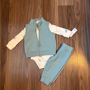 Carter's Baby Blue Quilted Vest & Pants Matching Set with Cream Bodysuit